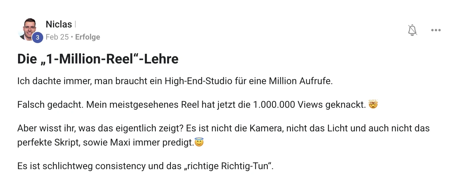 Erfahrungsbericht KI Creator Akademie: Niclas knackt mit seinem Reel über 1 Million Instagram-Views