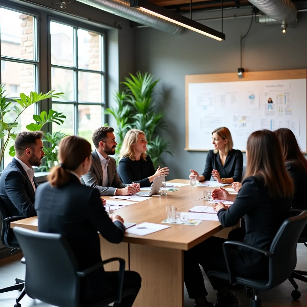 Un groupe assis autour d'une table échange à propos de l’organisation interne.