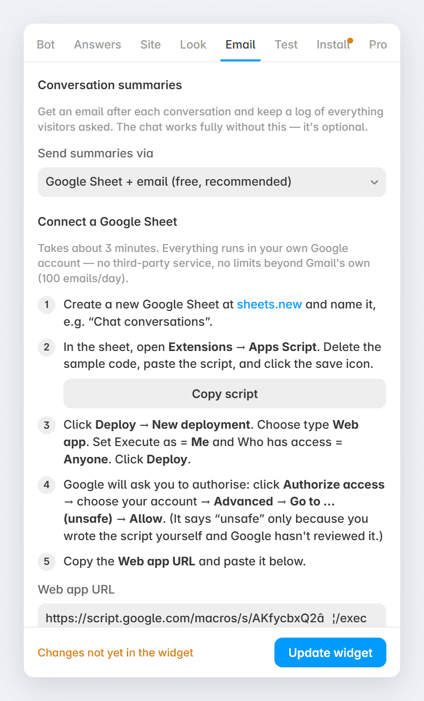 SiteBot — Notify tab · optional