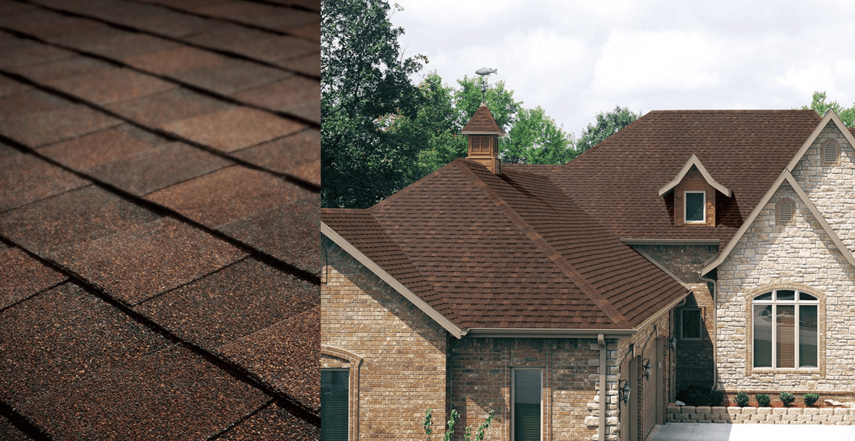Combined beauty shot and swatch for Tamko Titan XT shingles in Rustic Redwood color.
