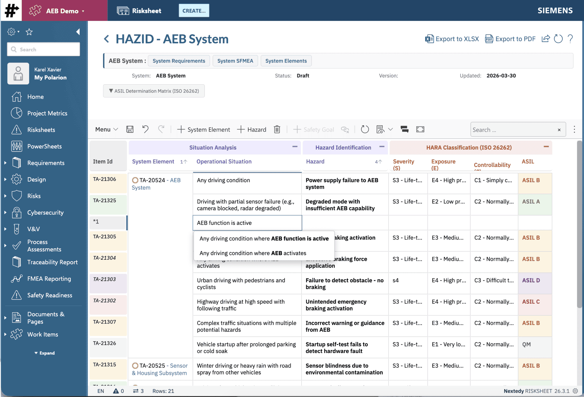 Risk analysis templates screenshot