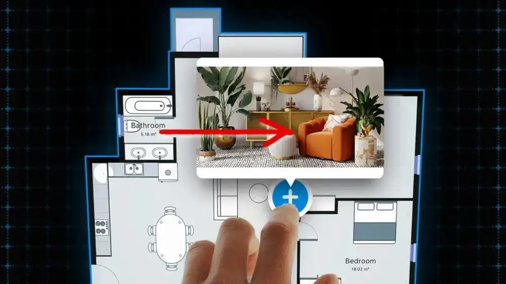 magic plan app with interactive floor plan and room photo placement