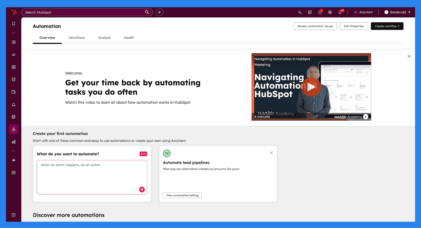 Key Features of HubSpot Sales Hub: Automation & Workflow (Professional+)
