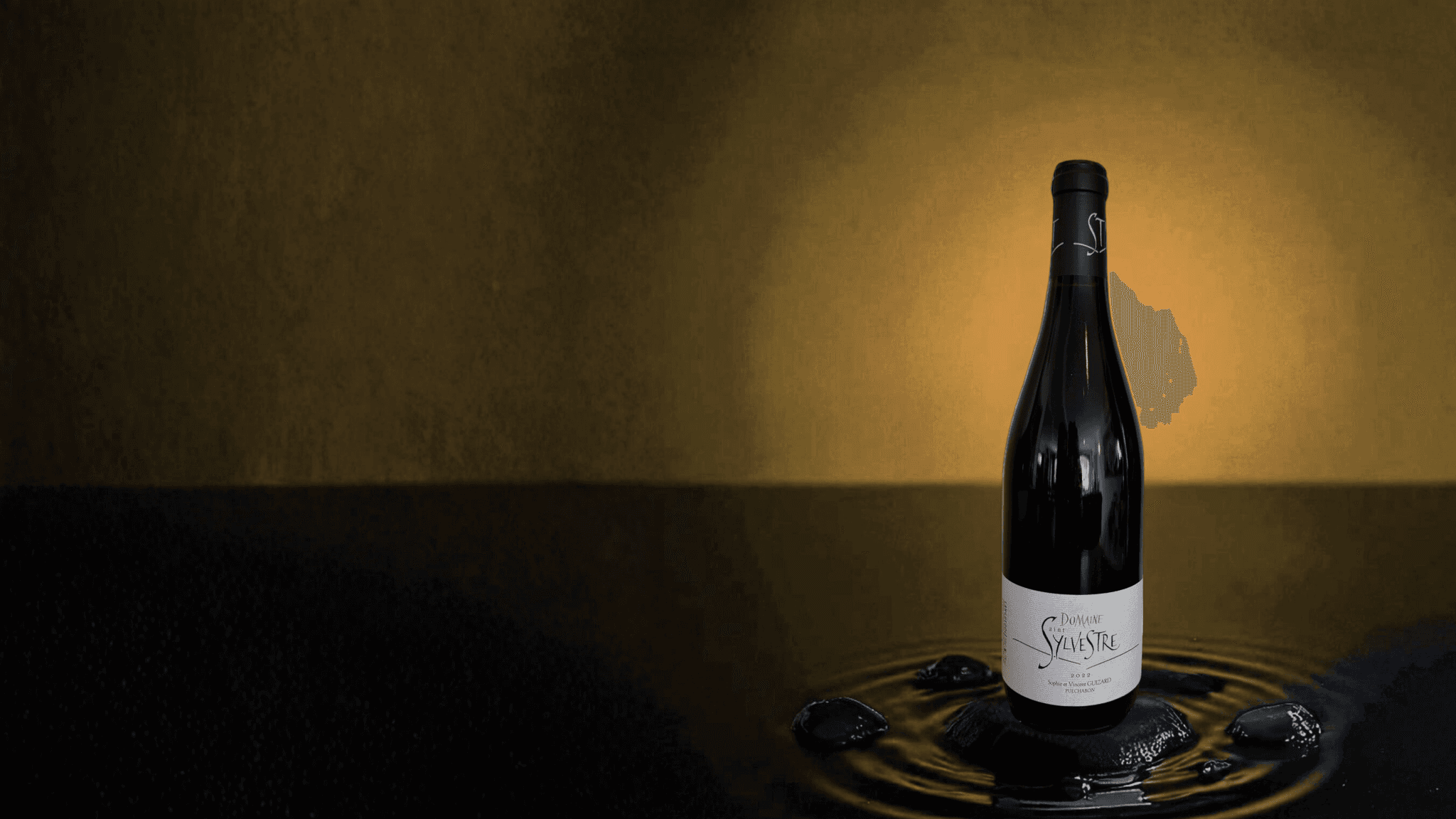 Photo de la bouteille "Saint-Sylvestre Rouge" du domaine Saint-Sylvestre sur fond doré