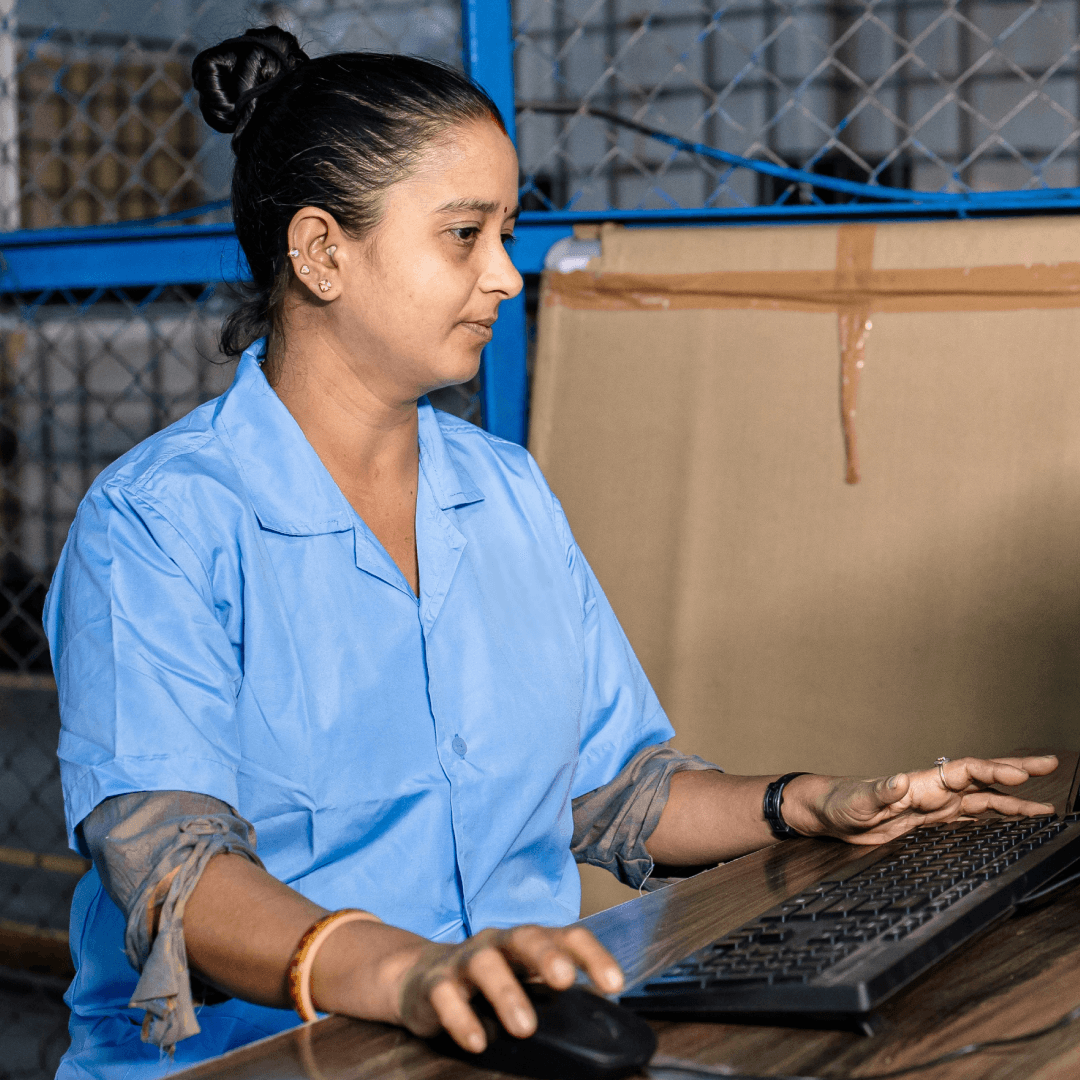 Warehouse staff managing logistics data through yard management system interface