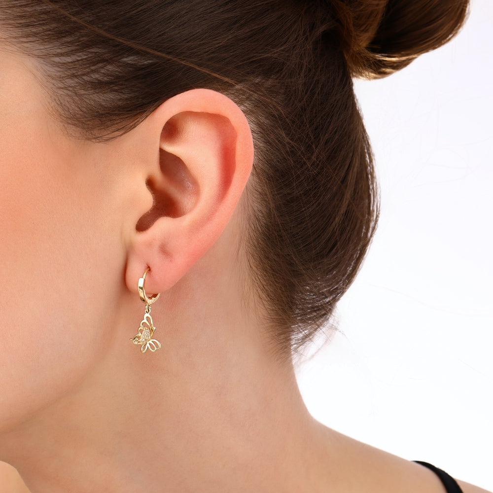 Assos Pırlanta 14 Ayar Altın Kelebek Tasarım Zarif Küpe