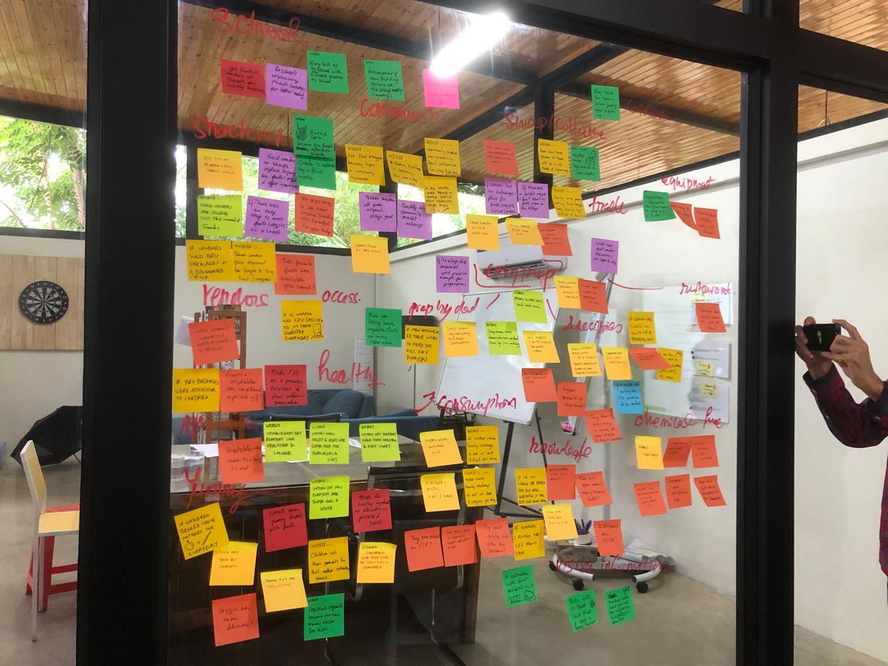 Brainstorm session at the office using post-it notes