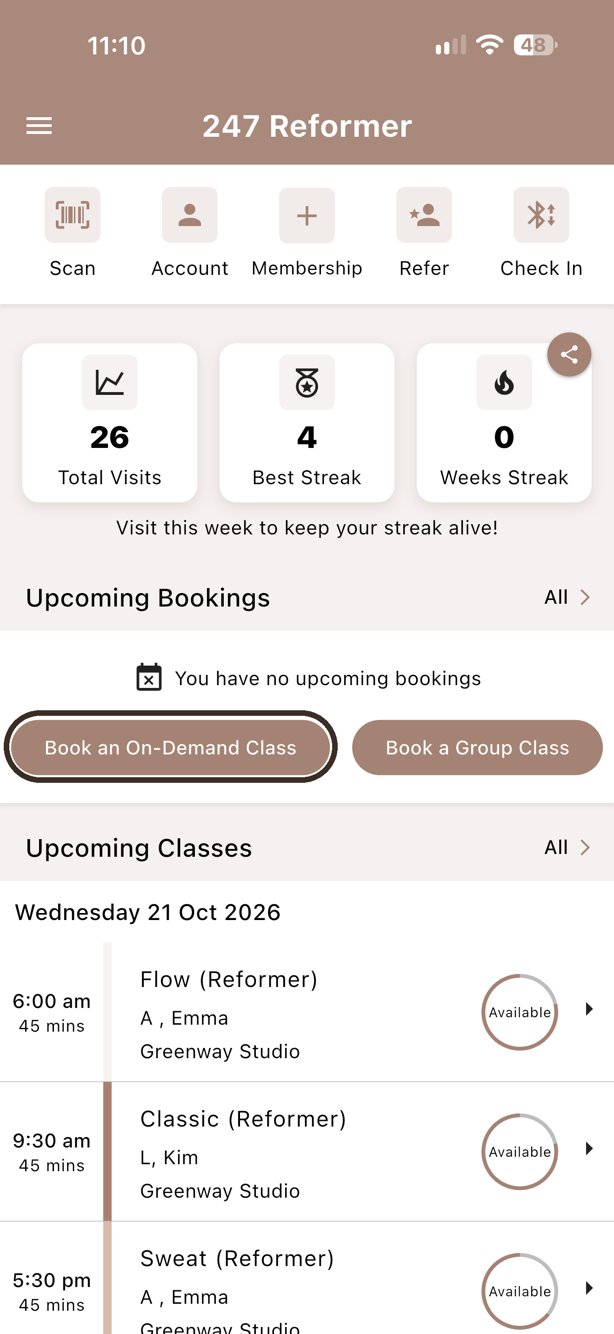 The Check In button in the app