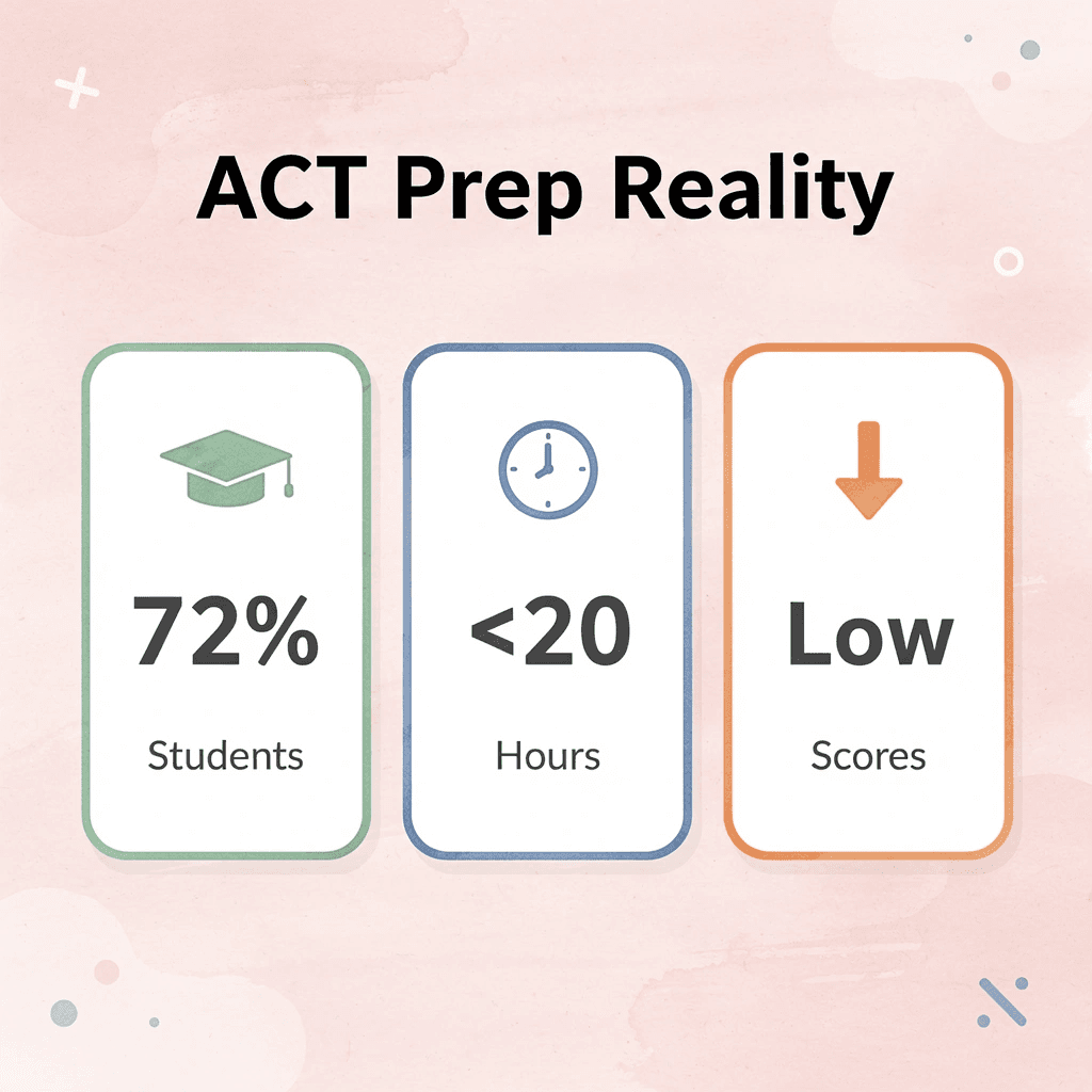  Statistics showing ACT preparation reality with student percentages and study hours