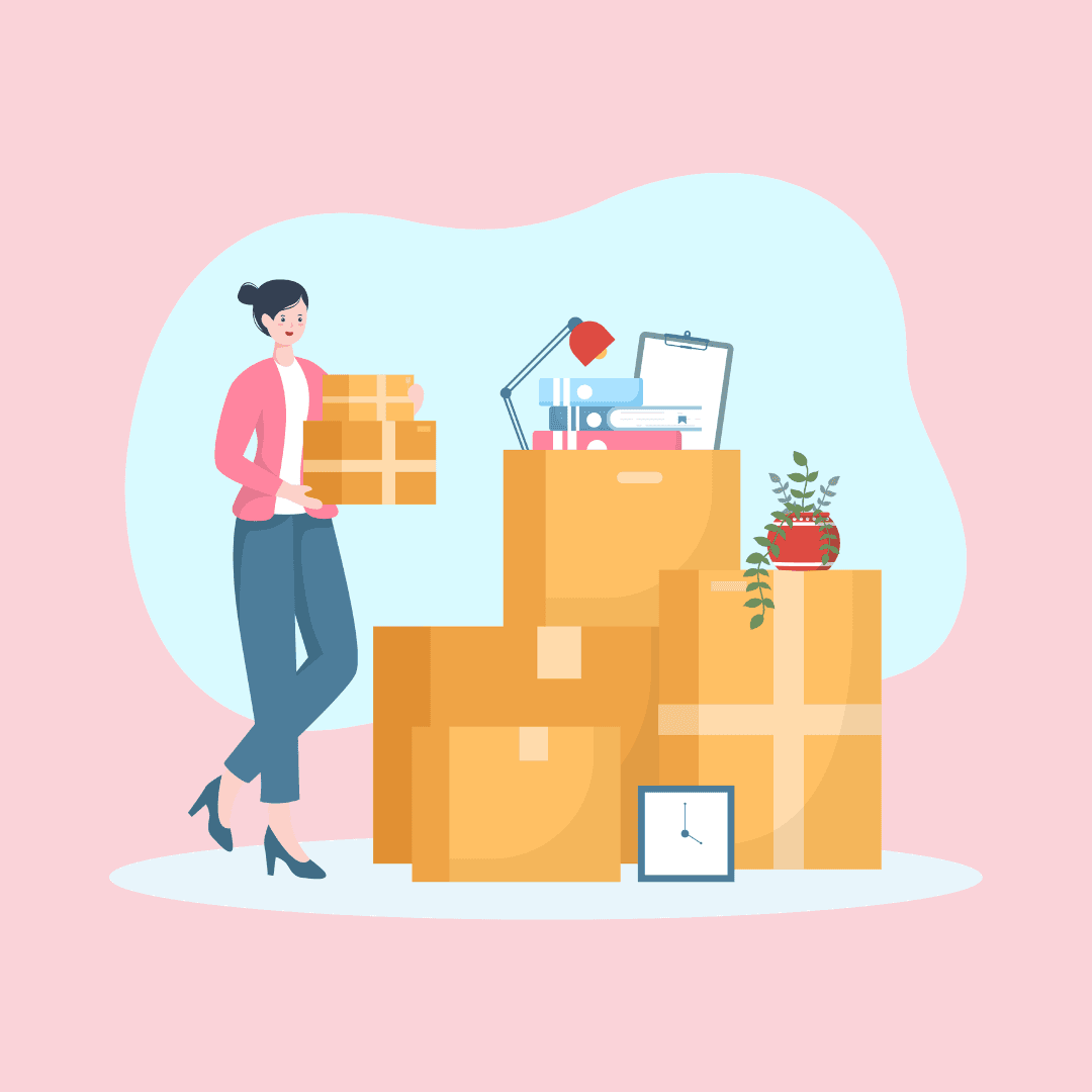 Woman with packed boxes