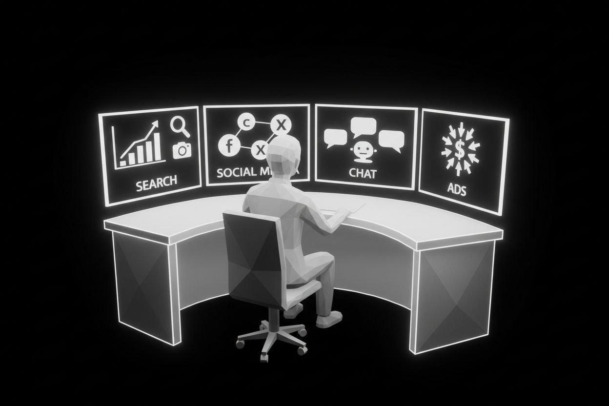Business owner managing SEO and ads