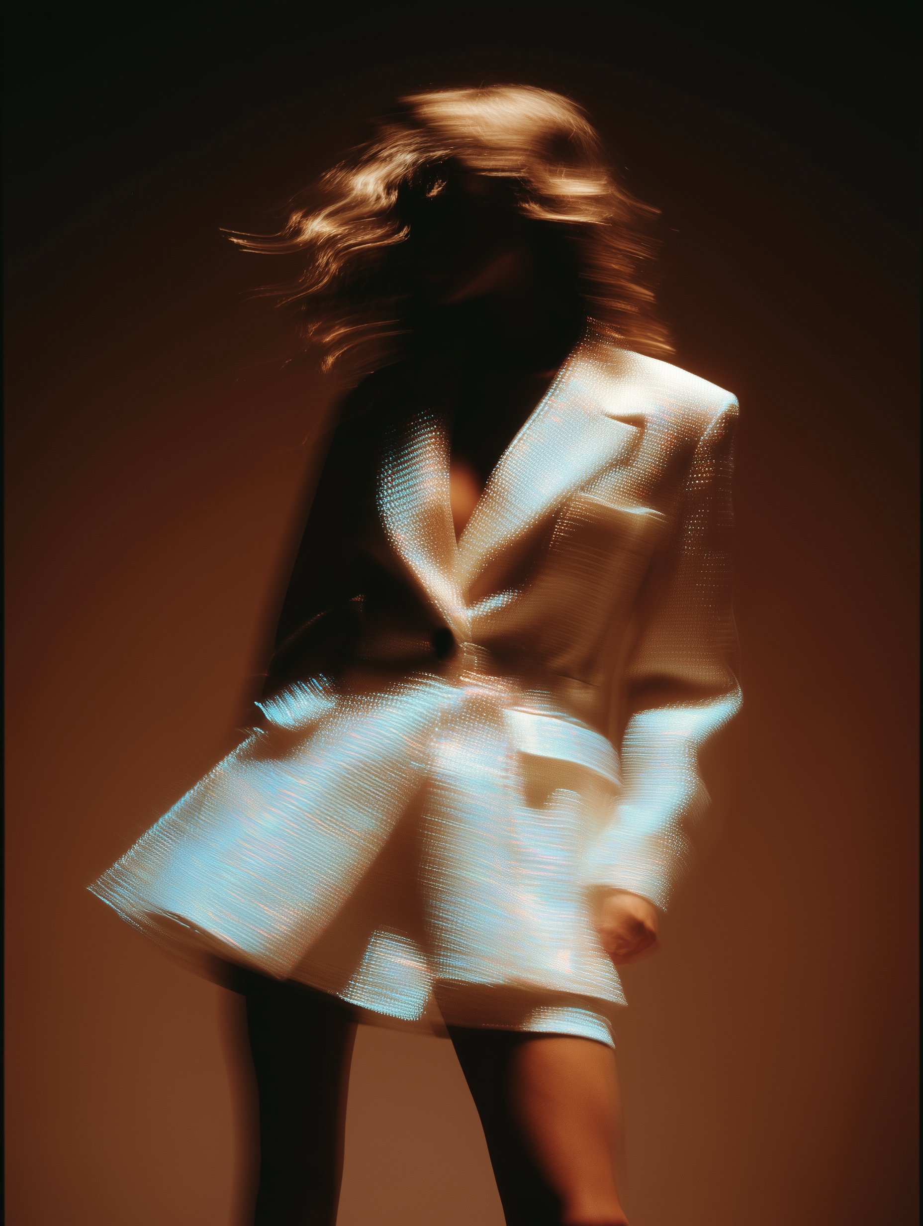 Woman with flowing hair in golden light wearing white