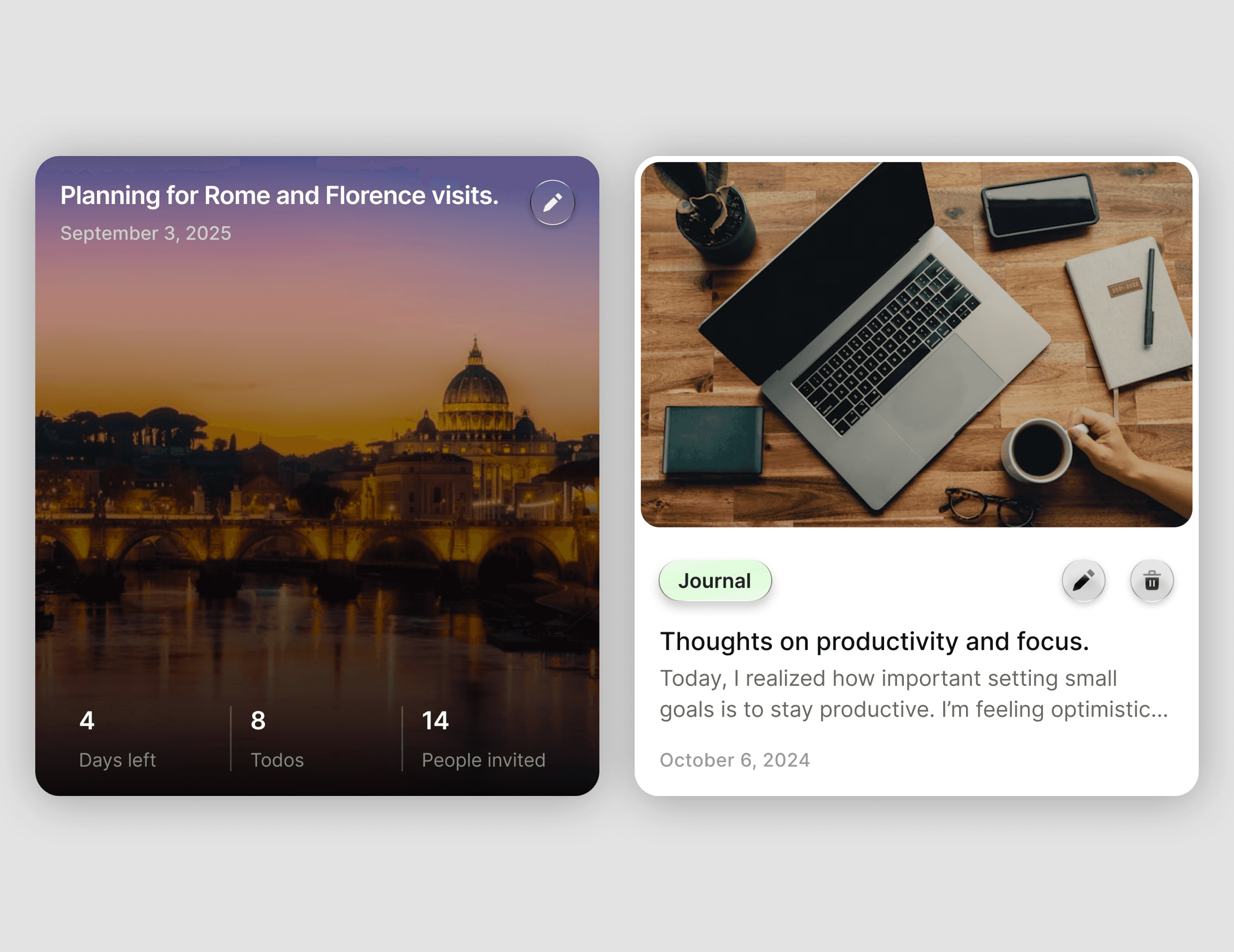 Dark & Light Cards, Todo app, Note-taking, UI/UX Zahravisuals