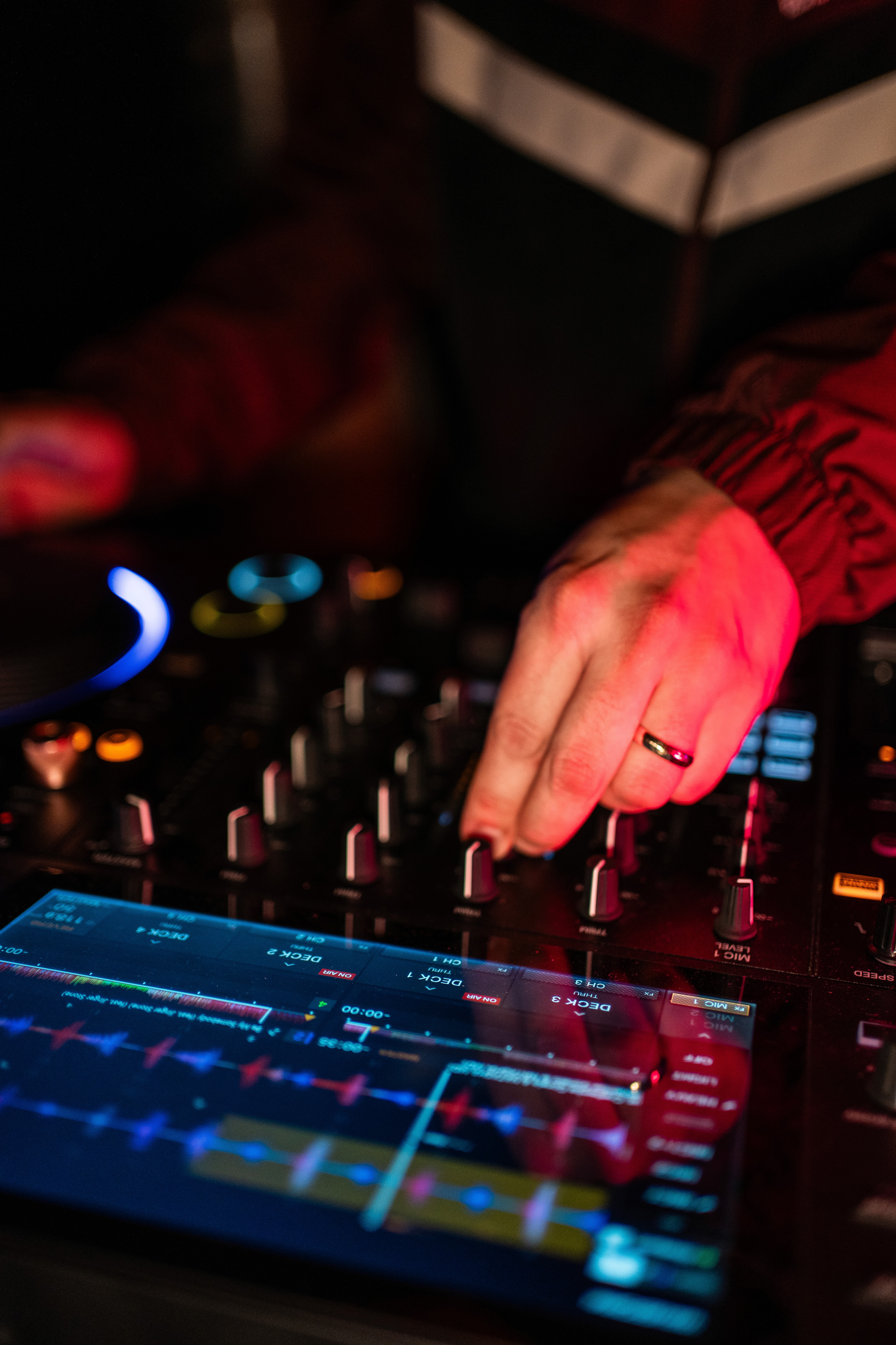 Surreal portrait of man with kaleidoscope effect and neon lighting