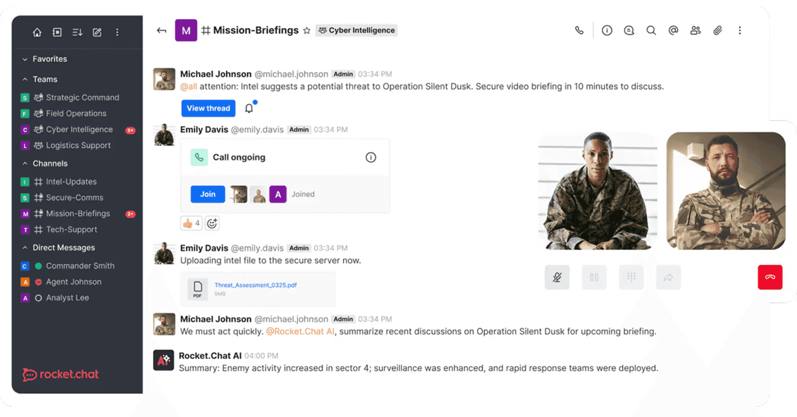 Interface of Rocket.Chat