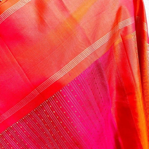 Bright Pink and Orange Kanchivaram Silk Saree