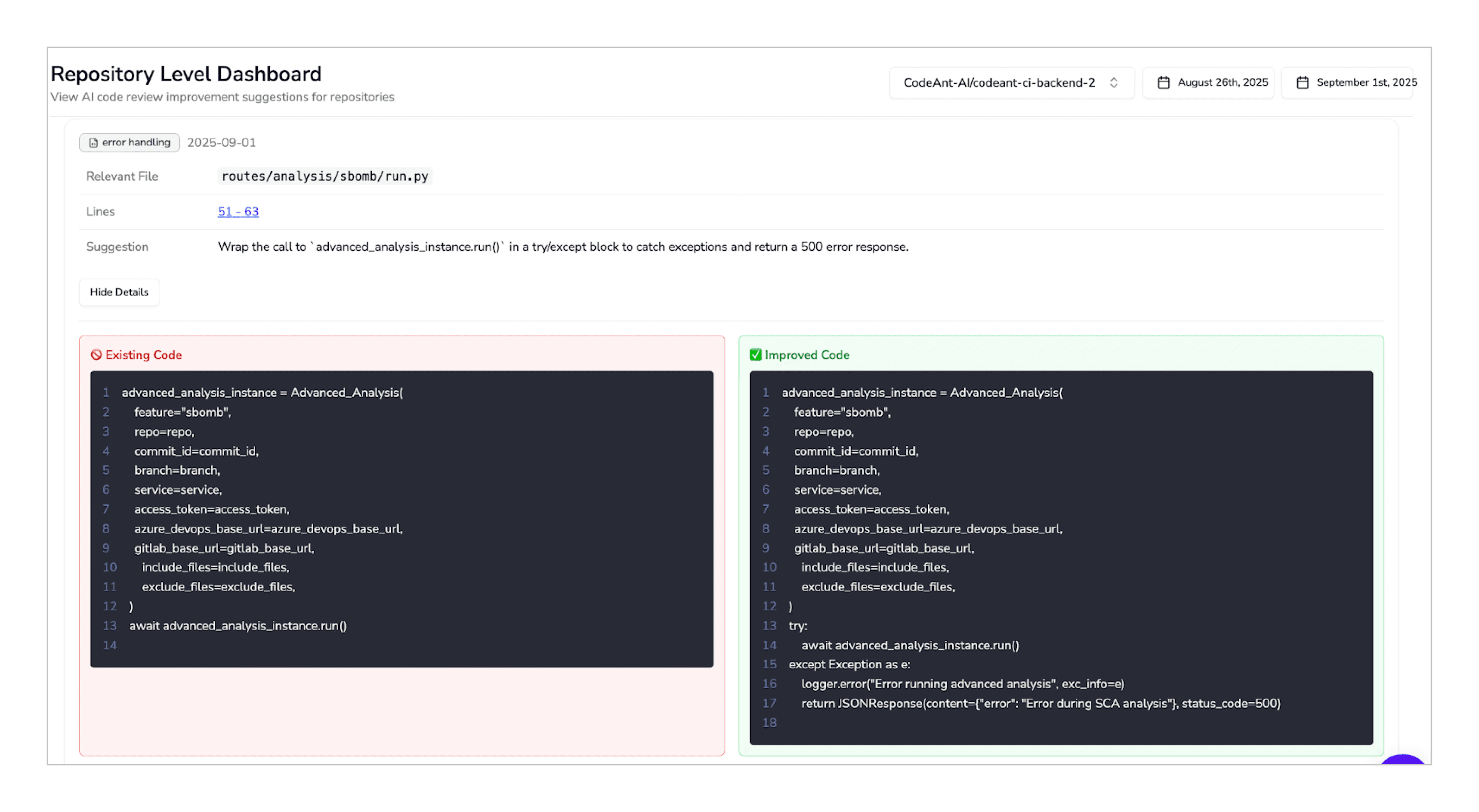 CodeAnt AI code review tool gives you a good glance of your good vs bad code on their dashboard.