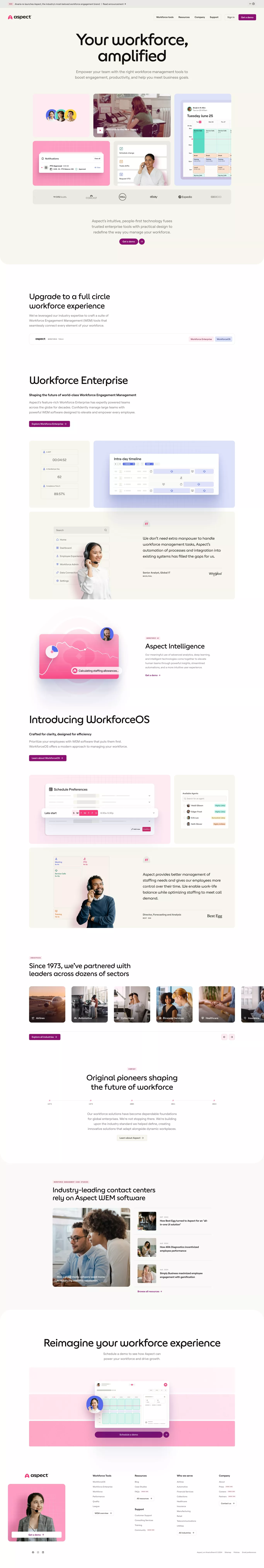 Aspect landing page screenshot showcasing HR and Tech design