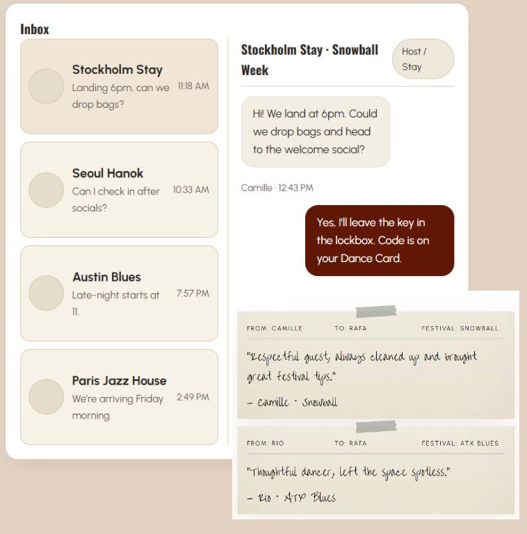 Platform connecting swing dancers for hosting and travel experiences