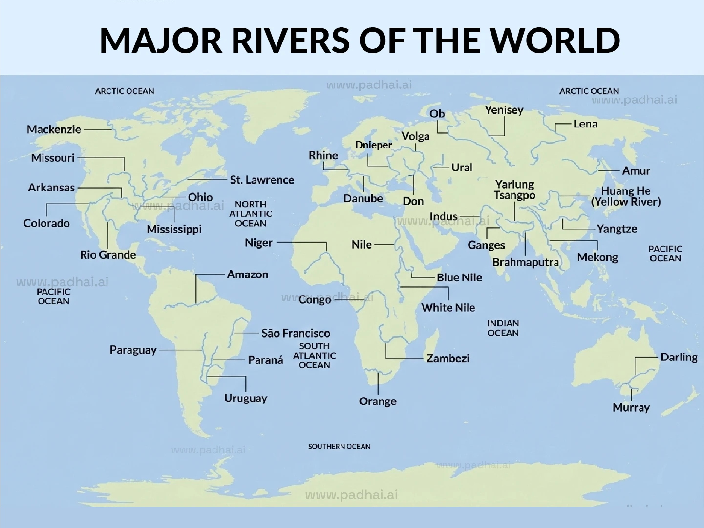 Major Rivers of World Map