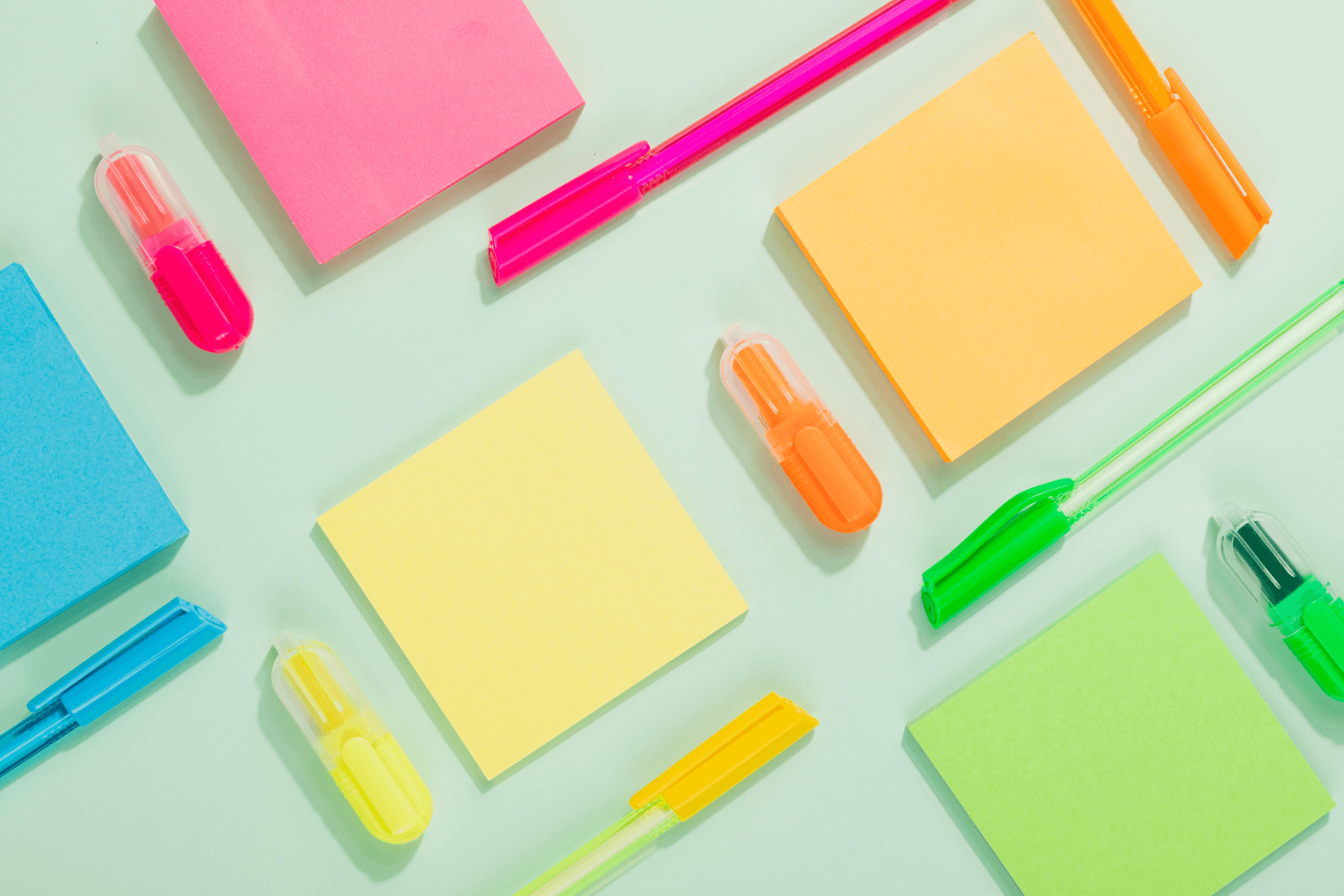 Supplies and note pads in colors