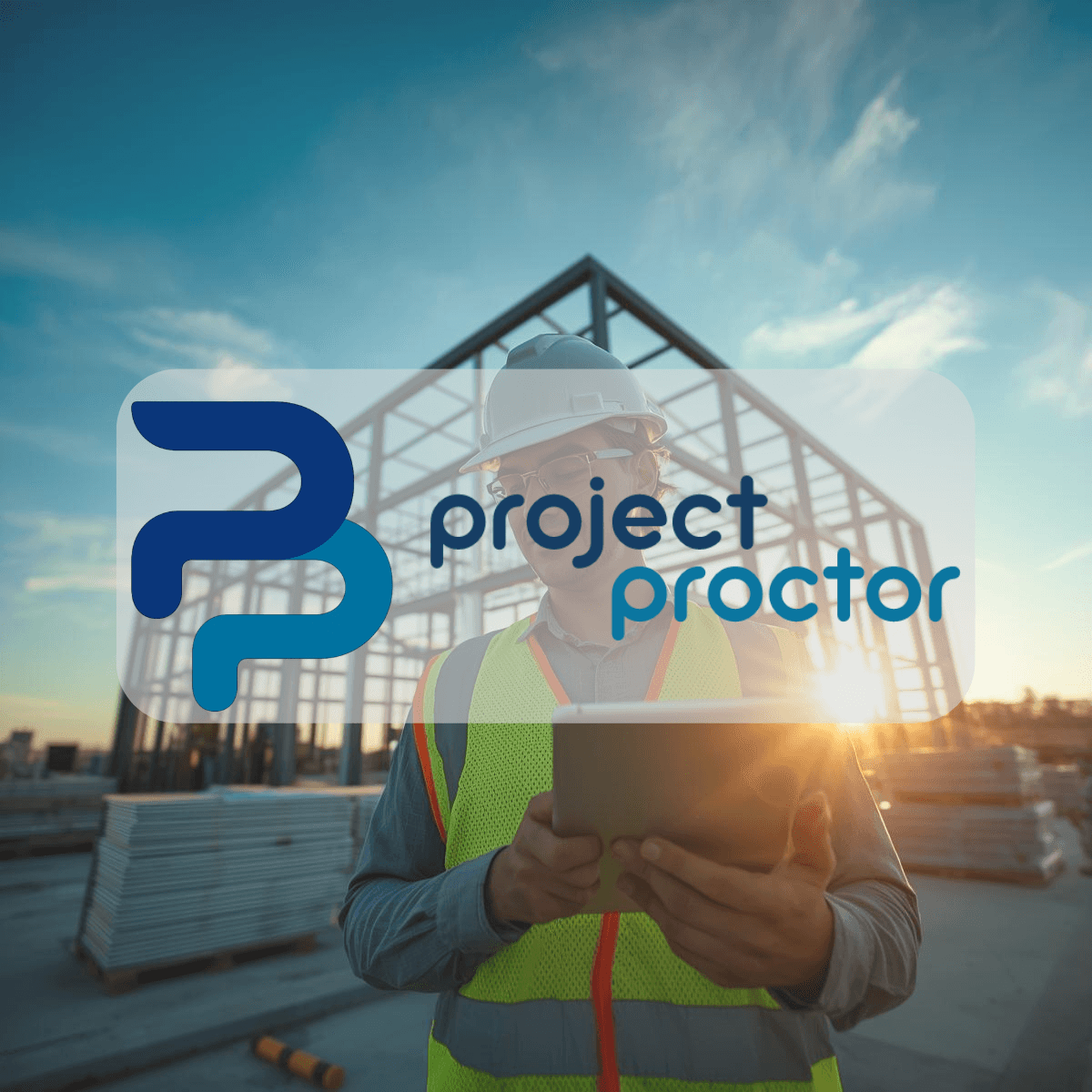 Happy general contractor using technology on a modern and clean job site