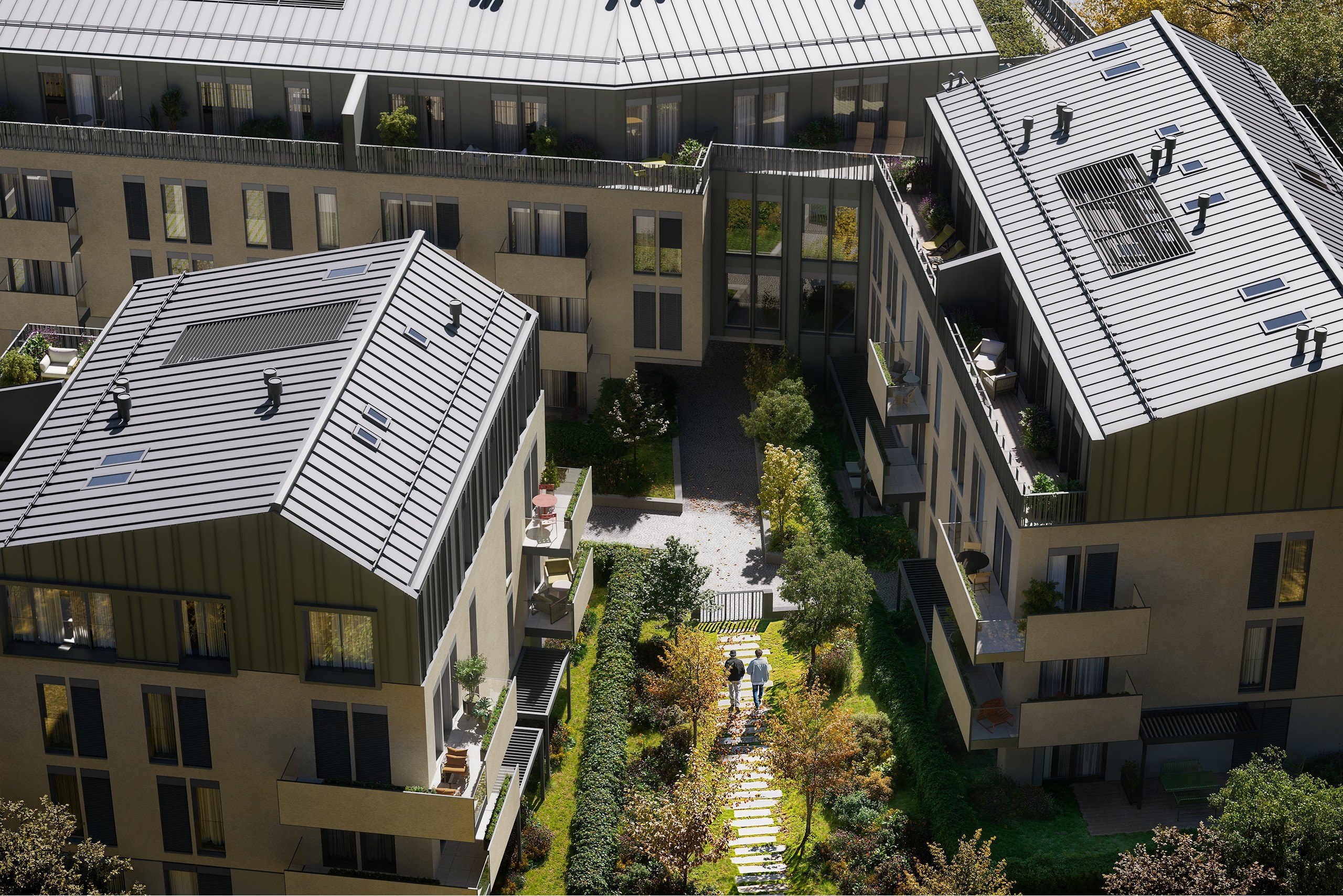 Modern timber-clad residence with horizontal wood facade and geometric volumes set on manicured lawn
