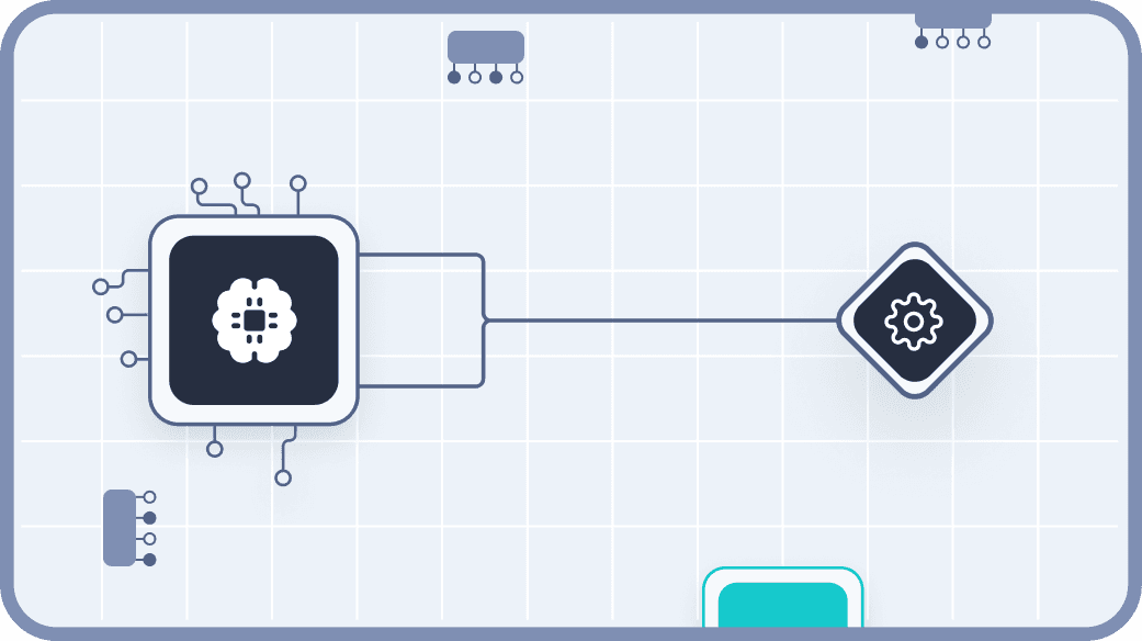 Flowchart diagram illustrating a process with connected nodes, set against a grid background, representing workflow and automation concepts.