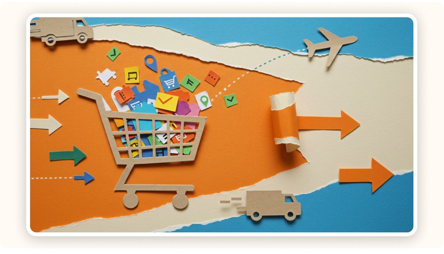 Creative illustration of logistics and order processing