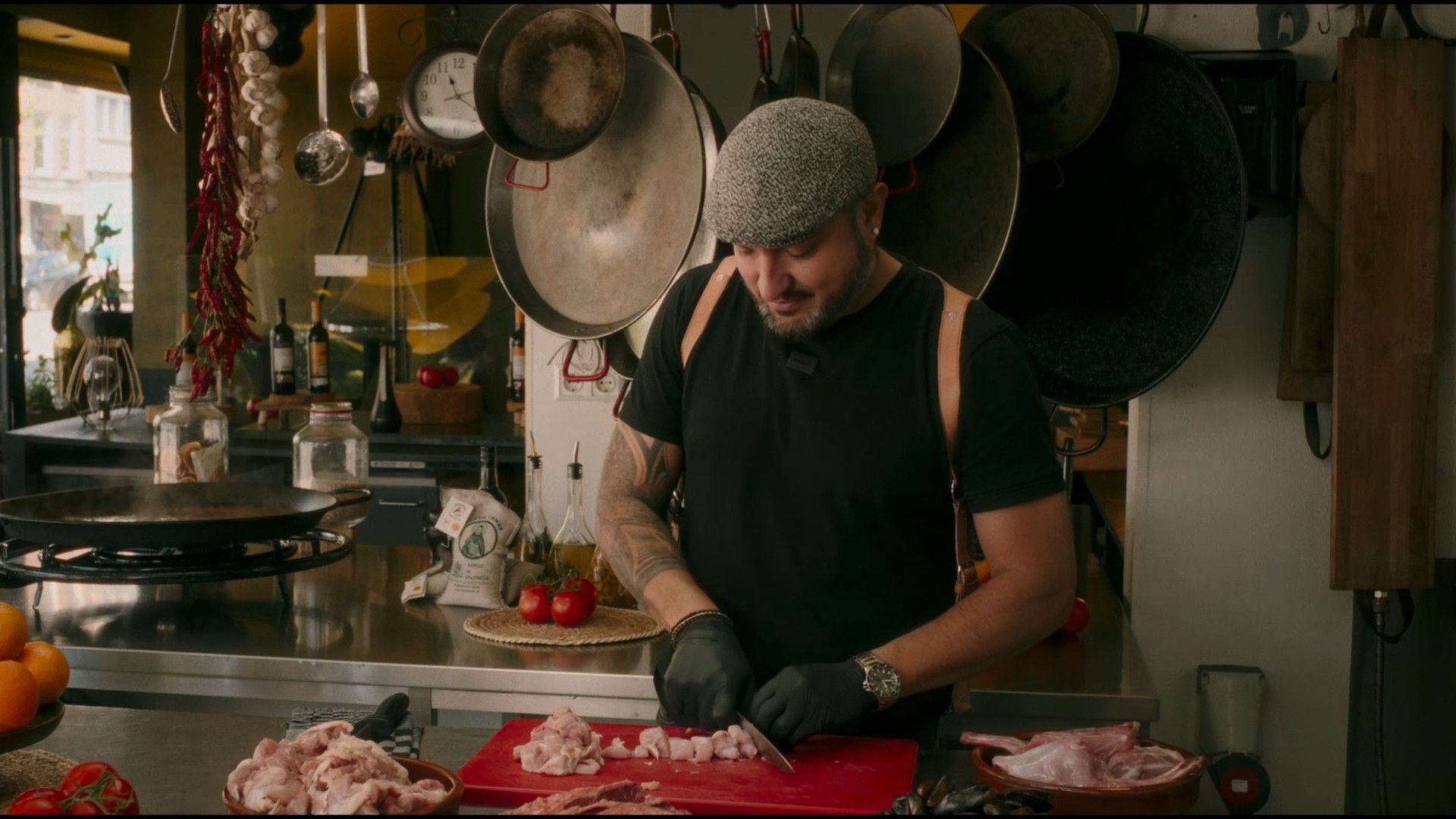 Snow-covered mountain peak illuminated by sunset light