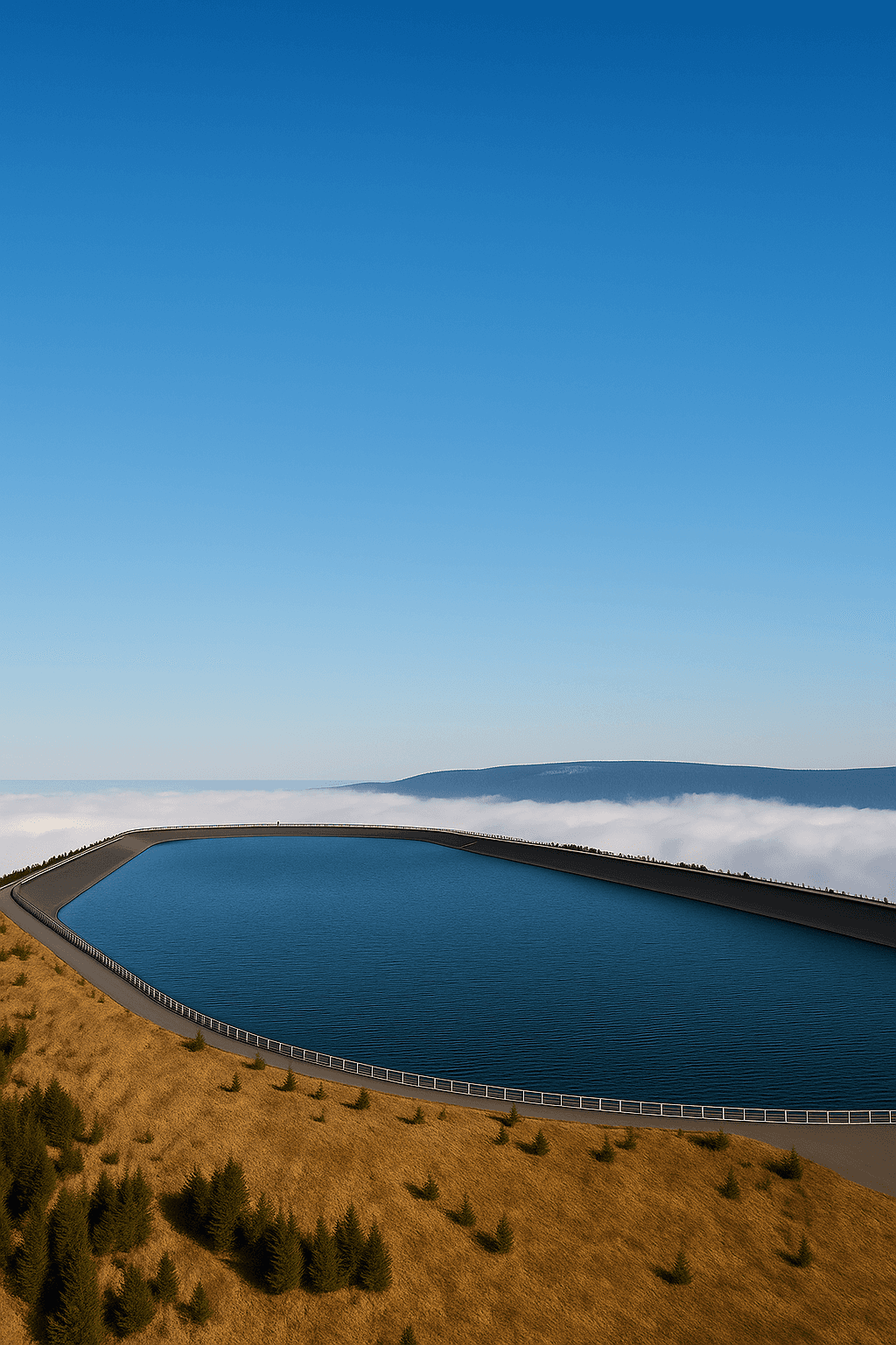 Water cascading over a large concrete dam