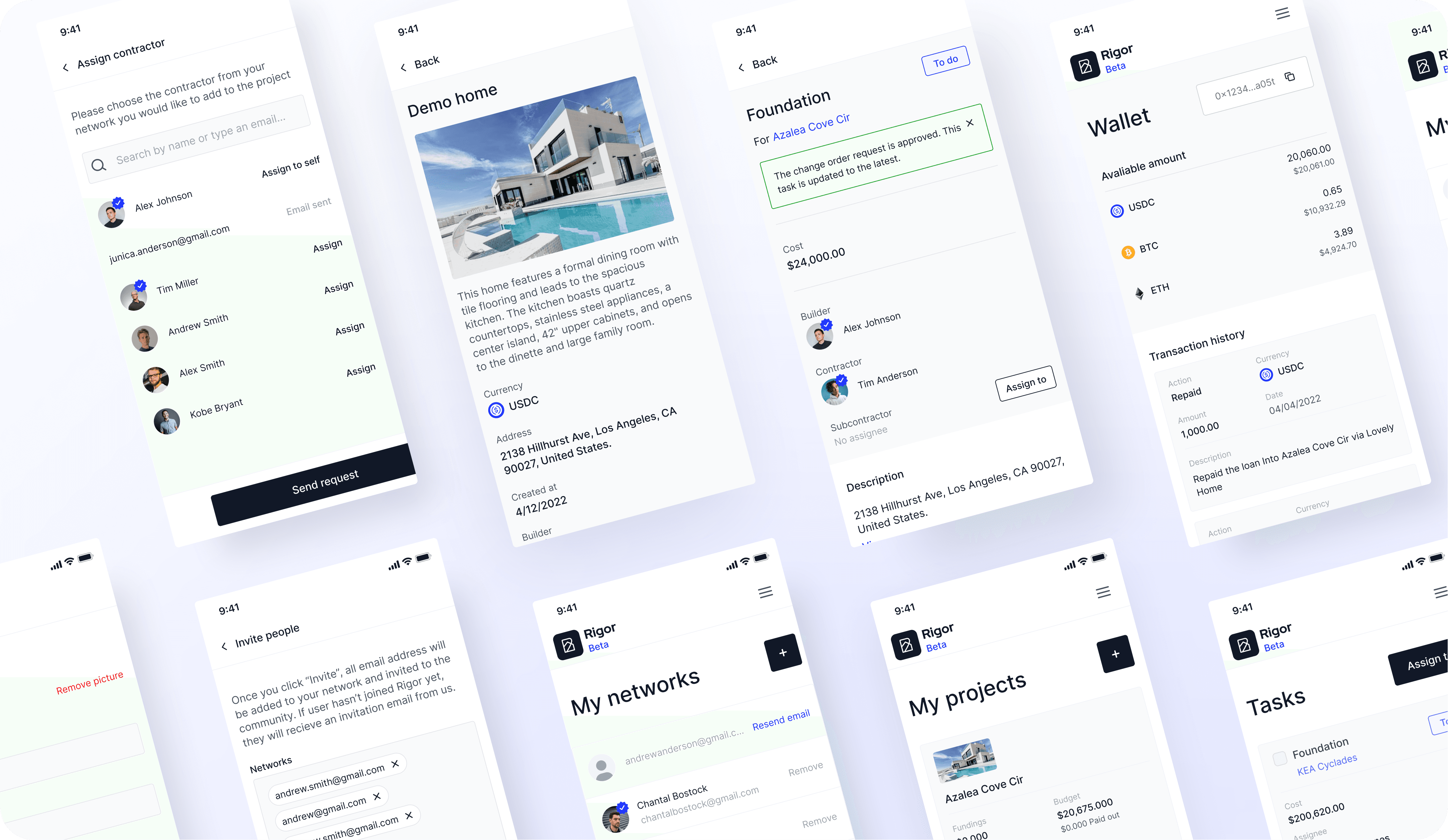 A digital interface showcasing multiple web design layouts with various elements displayed on a light background.