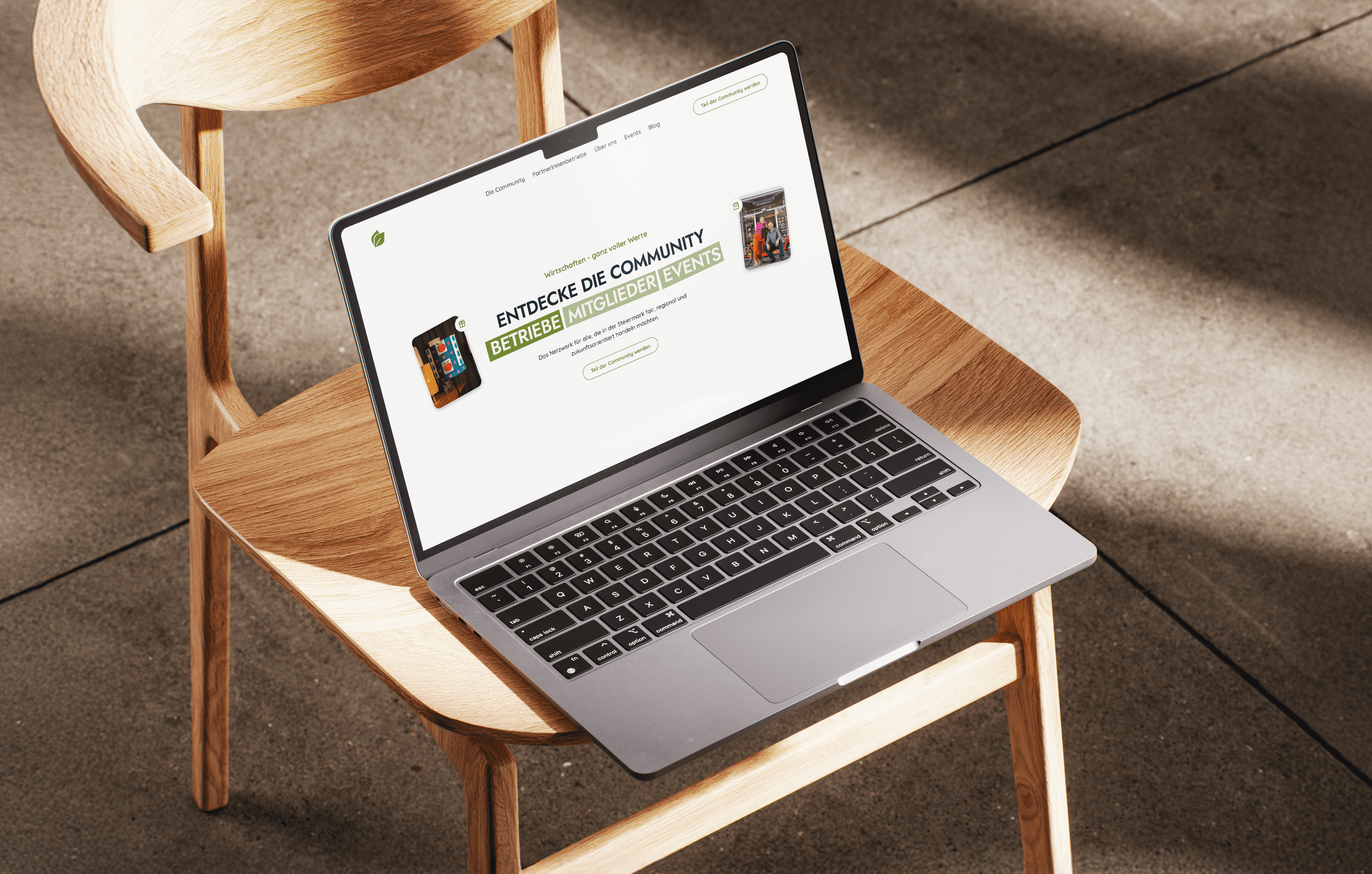 Mockup von einem Laptop auf welchem die green market Website zu sehen ist.