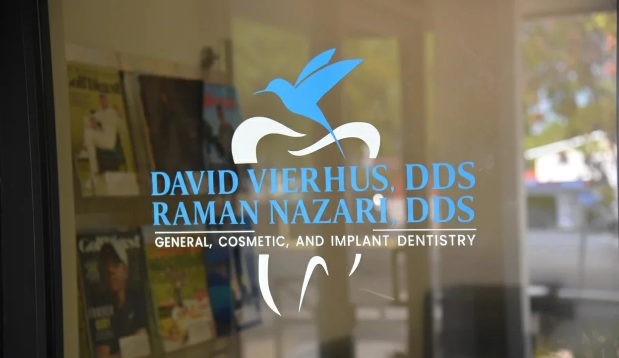 David Vierhus DDS and Raman Nazari DDS – General, Cosmetic, and Implant Dentistry San Jose logo on clinic door