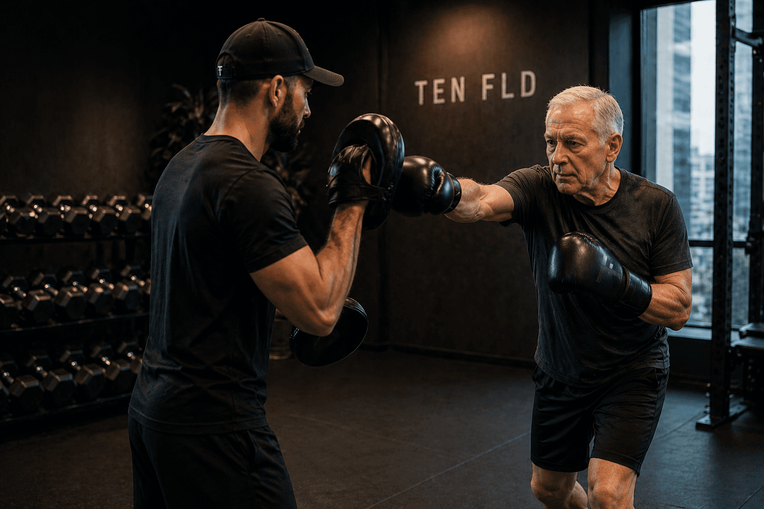 Ten Fld traimner with Rock Steady Boxing client who has Parkison's