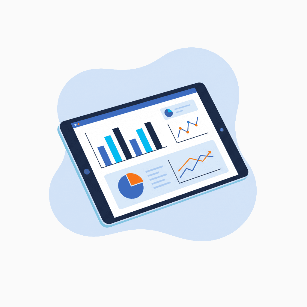Tablet displaying graphs showing real-time business call reports.