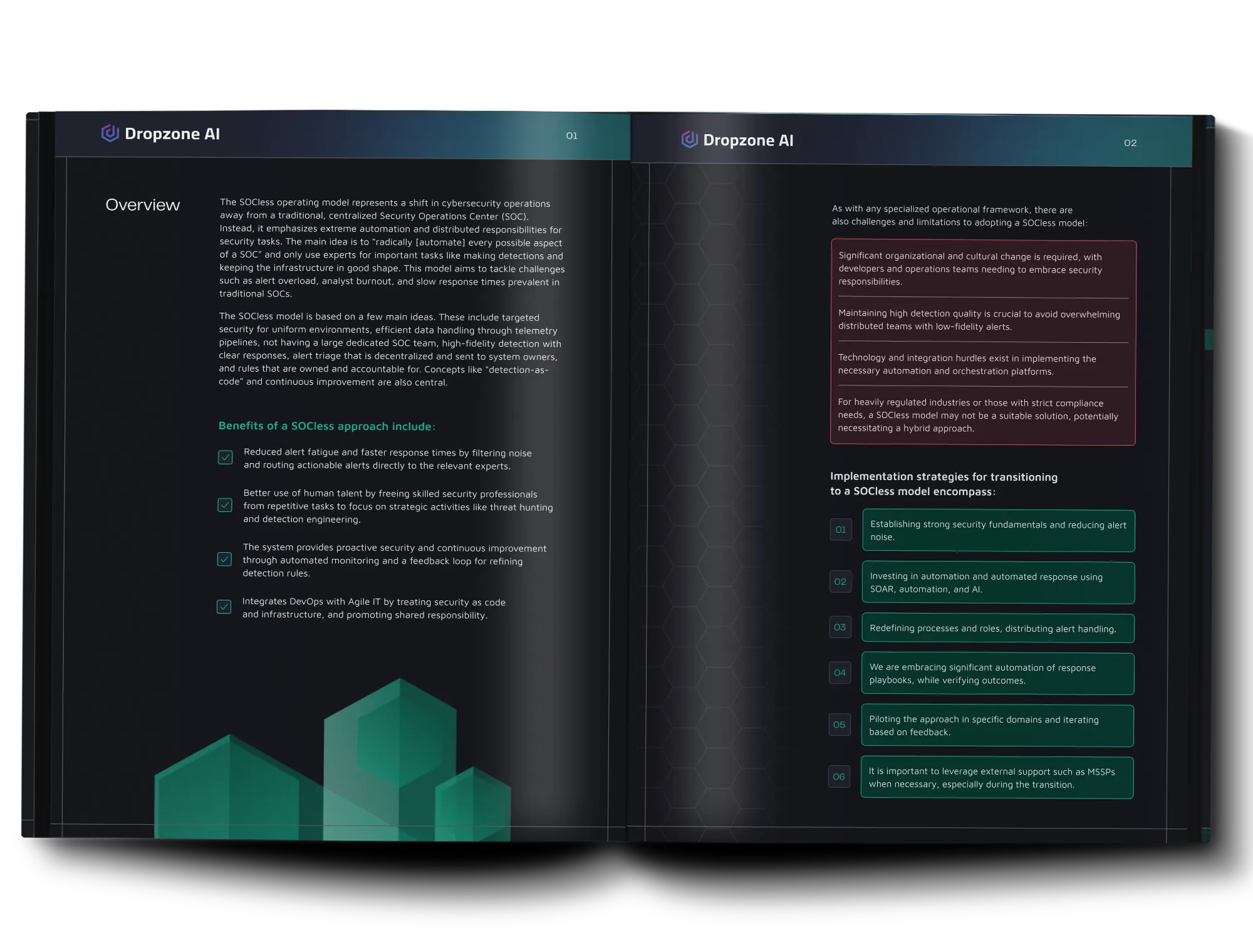 Open report pages explaining SOCless operations, benefits and implementation strategies