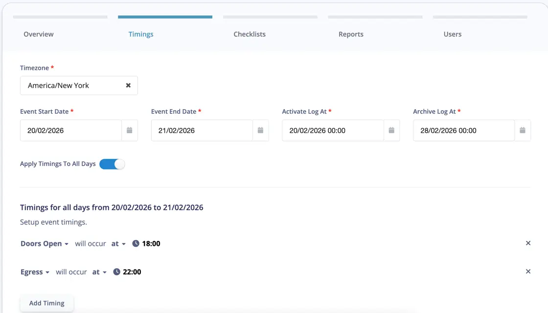 Log timings overview