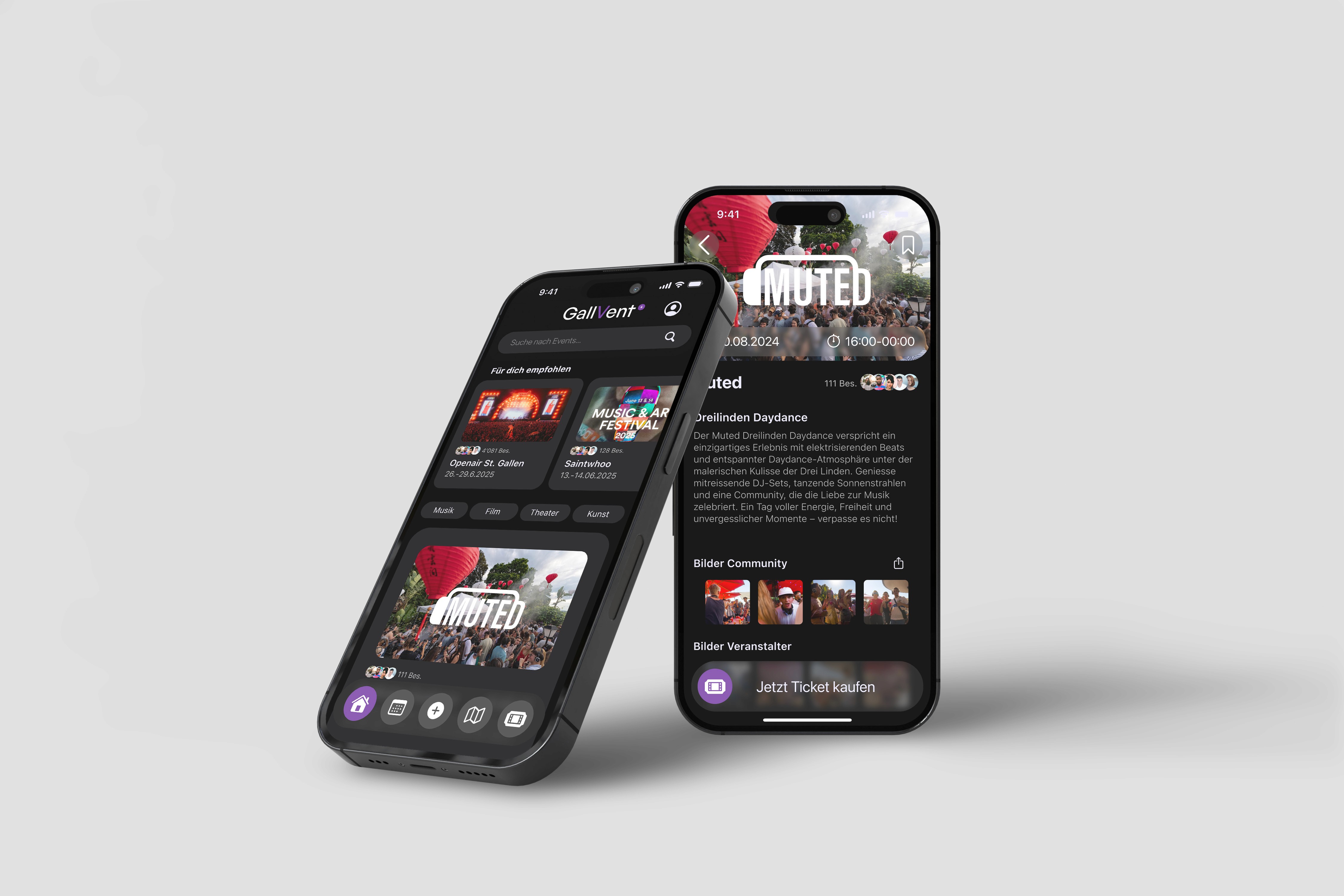 Collabstudios - iPhone Mockup mit dem App Prtotoyp Gallvent