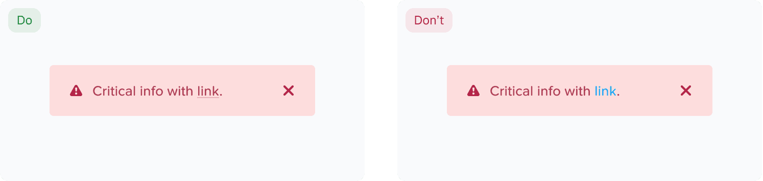 Examples of the correct styling of links in banners