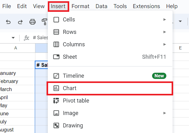 Insert Chart in Google Sheets