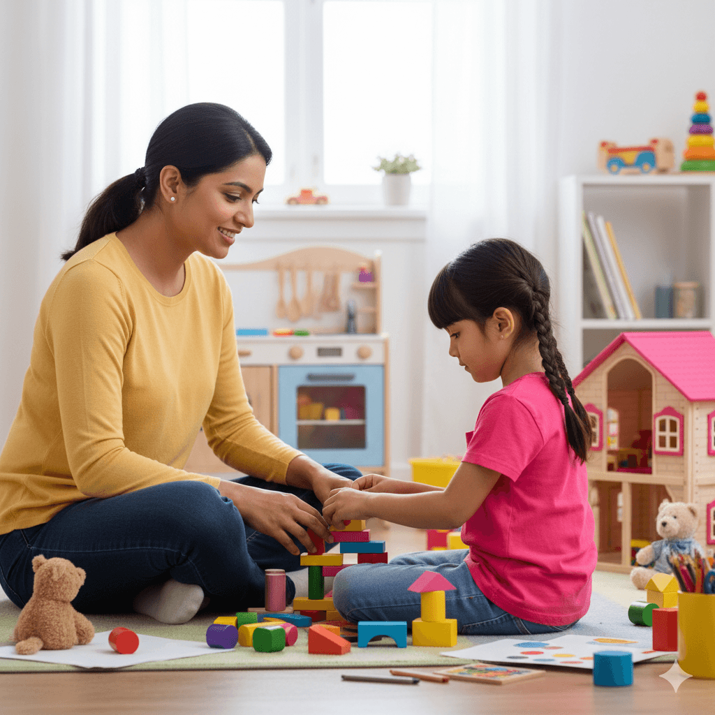 Child psychologist guiding kids in social learning and peer interaction