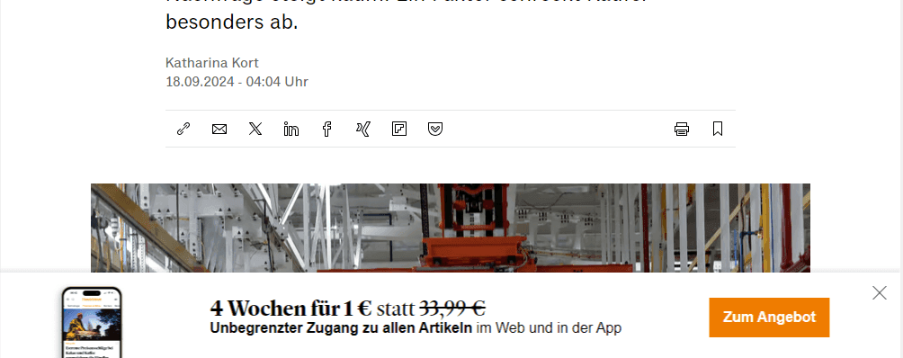 Bottom-Popup Handelsblatt Mitgliedschaft