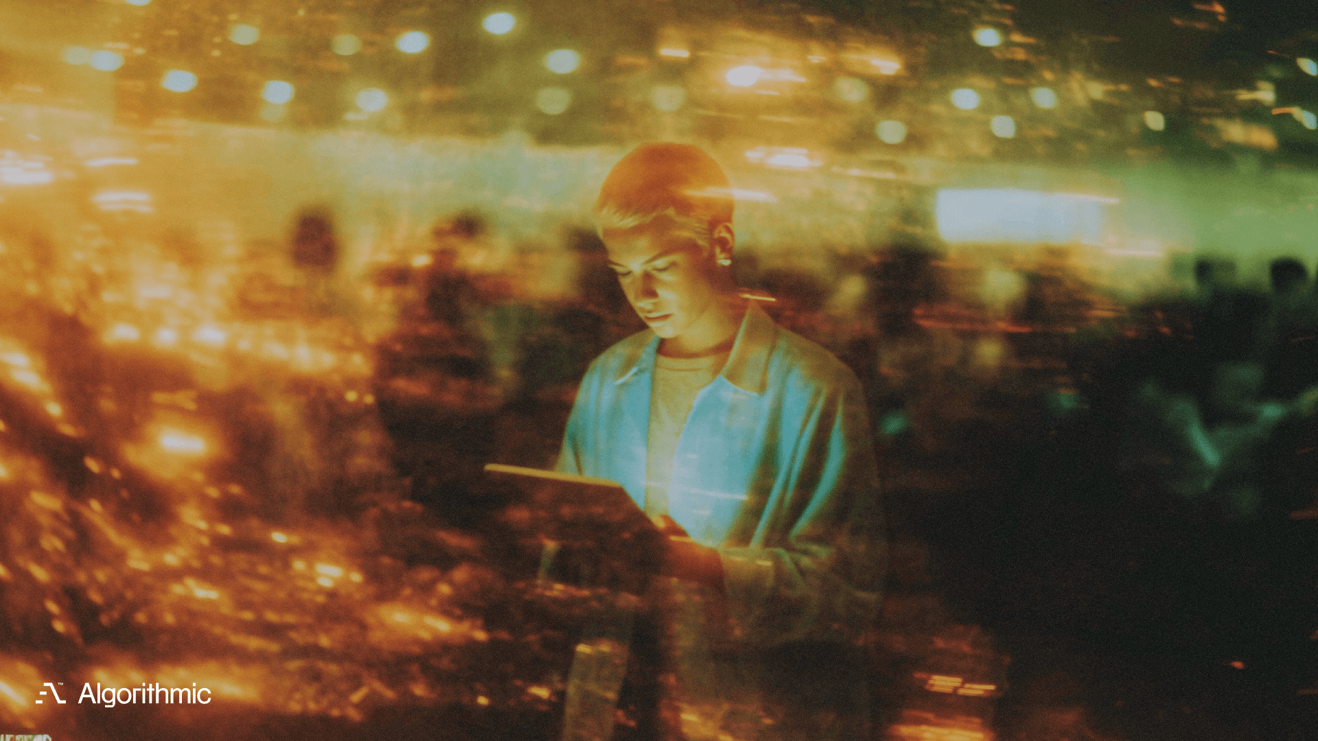 Person browsing personalized product recommendations on a tablet in a modern retail setting