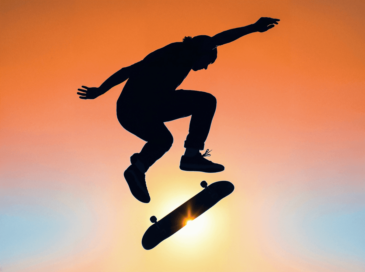 skateboard at sunset