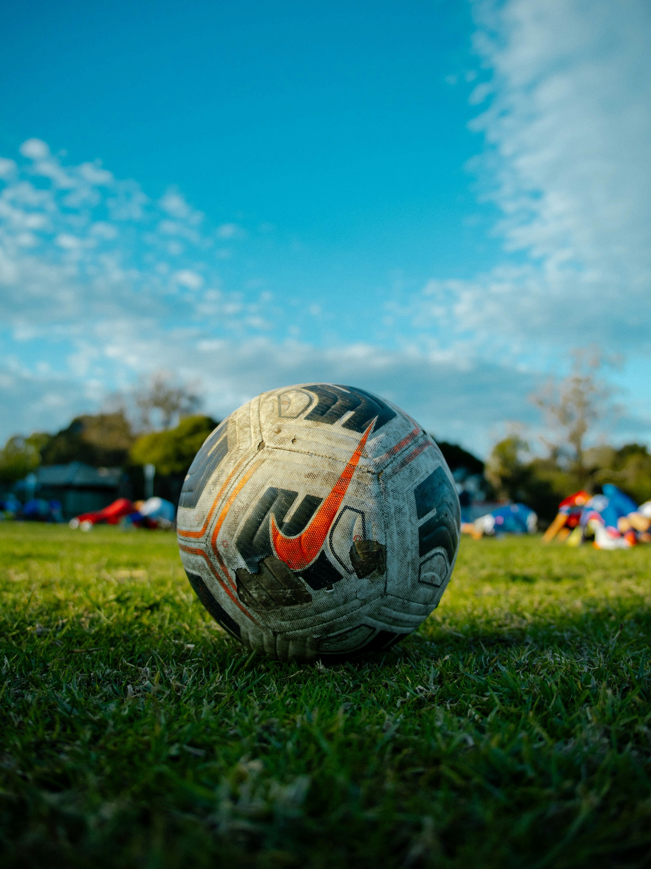 Soccer ball with nike logo on grassy field