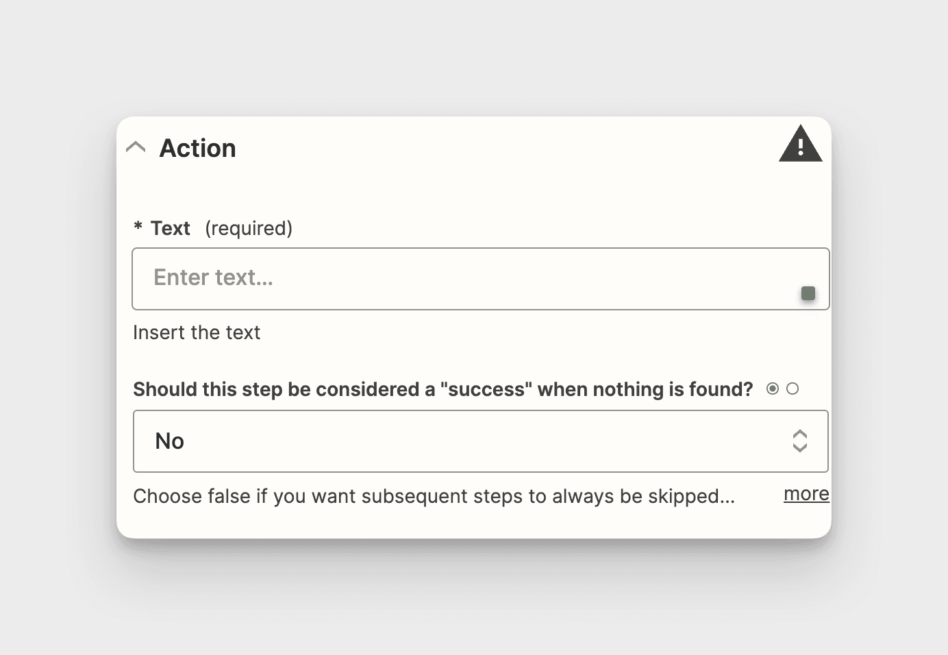 Configuration form where to configure text input for Tuulio automation action for extract emails