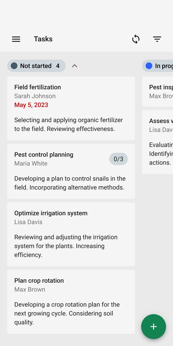 Mockup of the tasks page of the KWS Field Explorer mobile app on smartphone