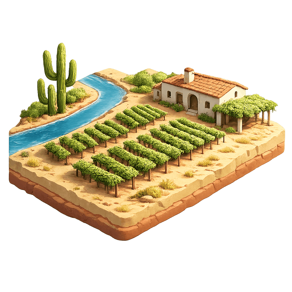 Artistic illustration of the Vale do São Francisco wine region.