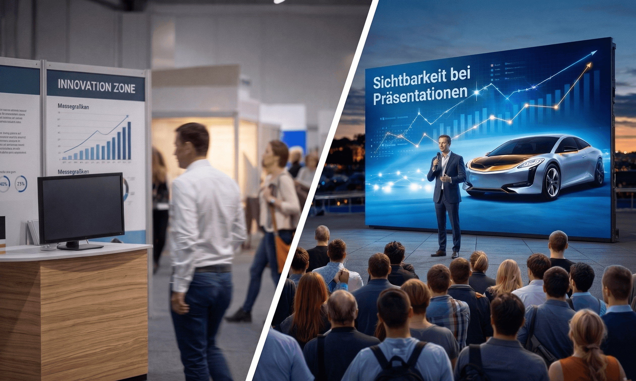 Messestand mit und ohne LED Wall